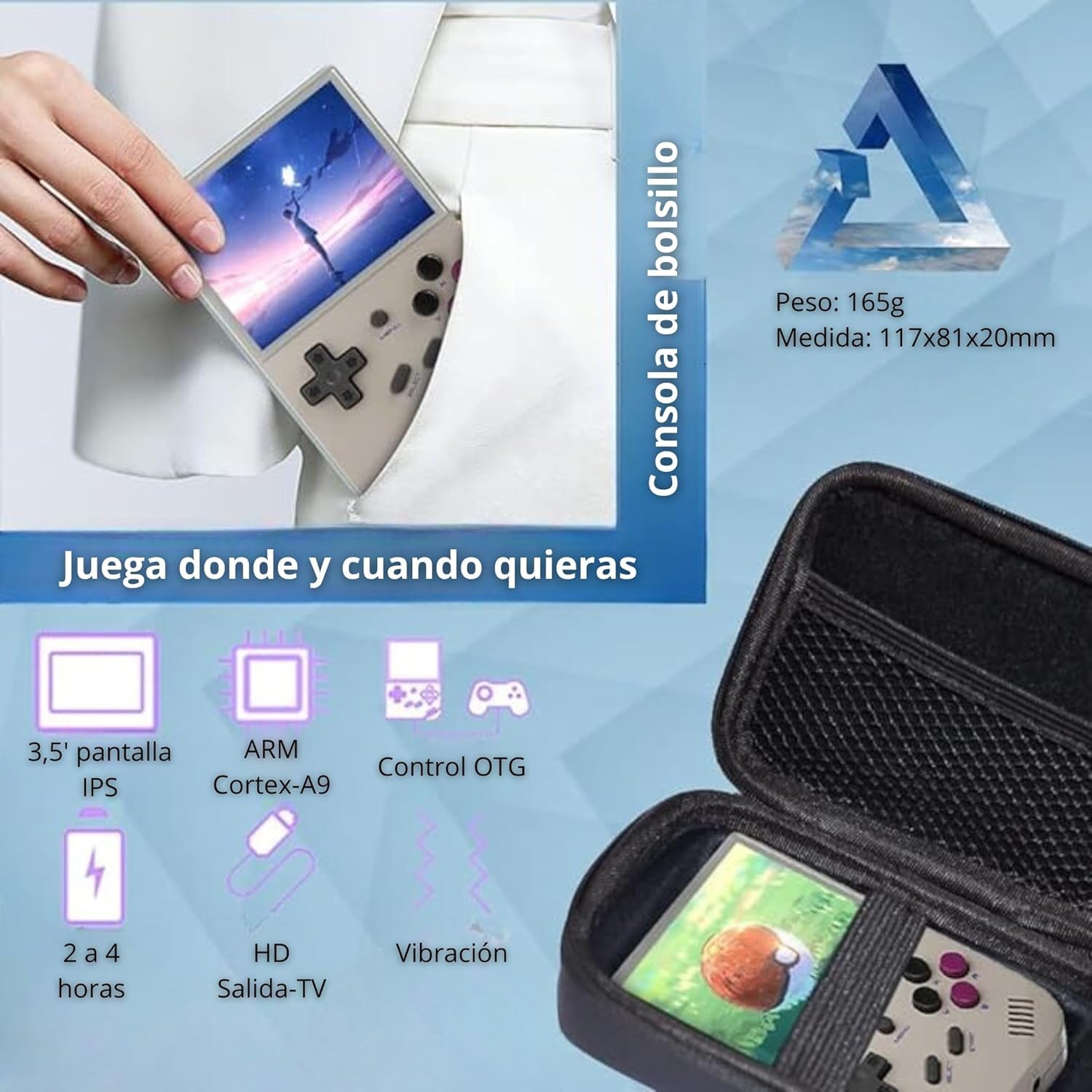 Anbernic - RG35XX Consola retro portatil 64 GB con 5.000 juegos y 30 emuladores PS1, PSP, N64, NDS, SN, GB, GBA, consolas de juegos retro, emulador clásico, consola de mano - SVP Game - Imagen 2