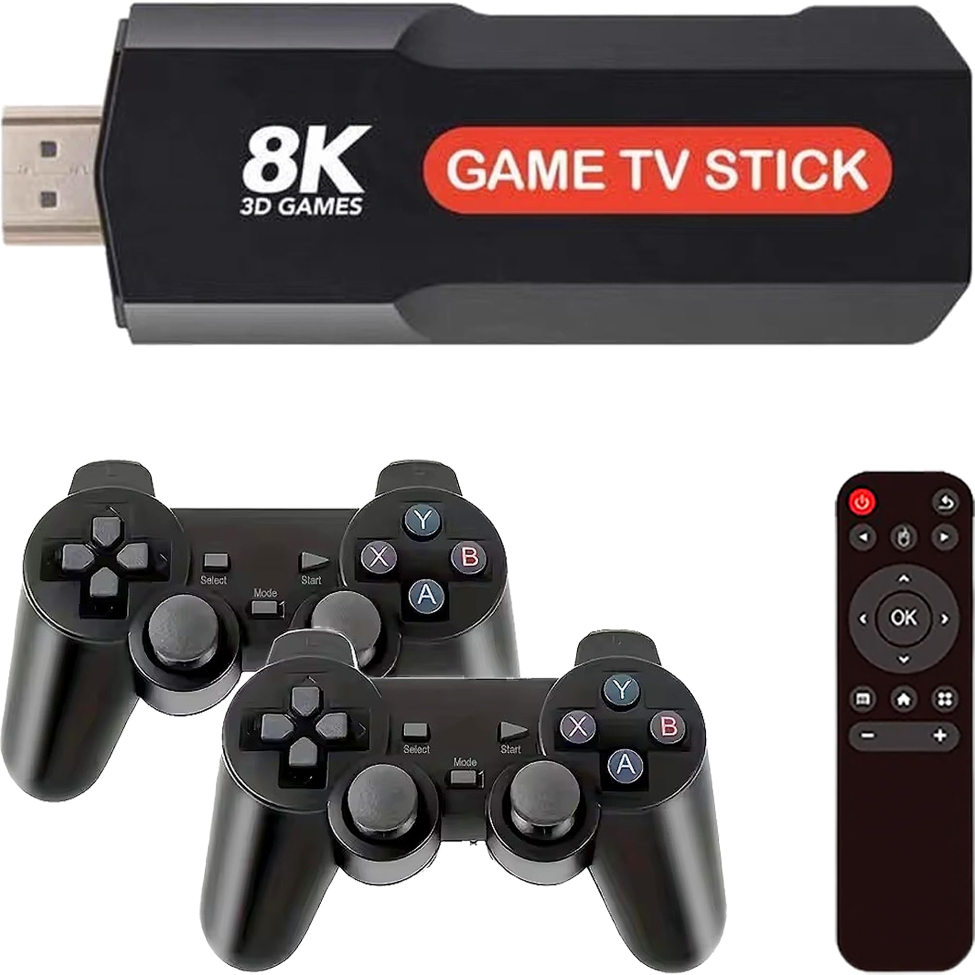 SVP Game - X2 Plus Consola de Juegos Retro, Game Stick con +30.000 Juegos Arcade +14 emuladores + Android TV - Game TV Stick, Plug & Play HDMI con 2 mandos y Control TV inalámbricos