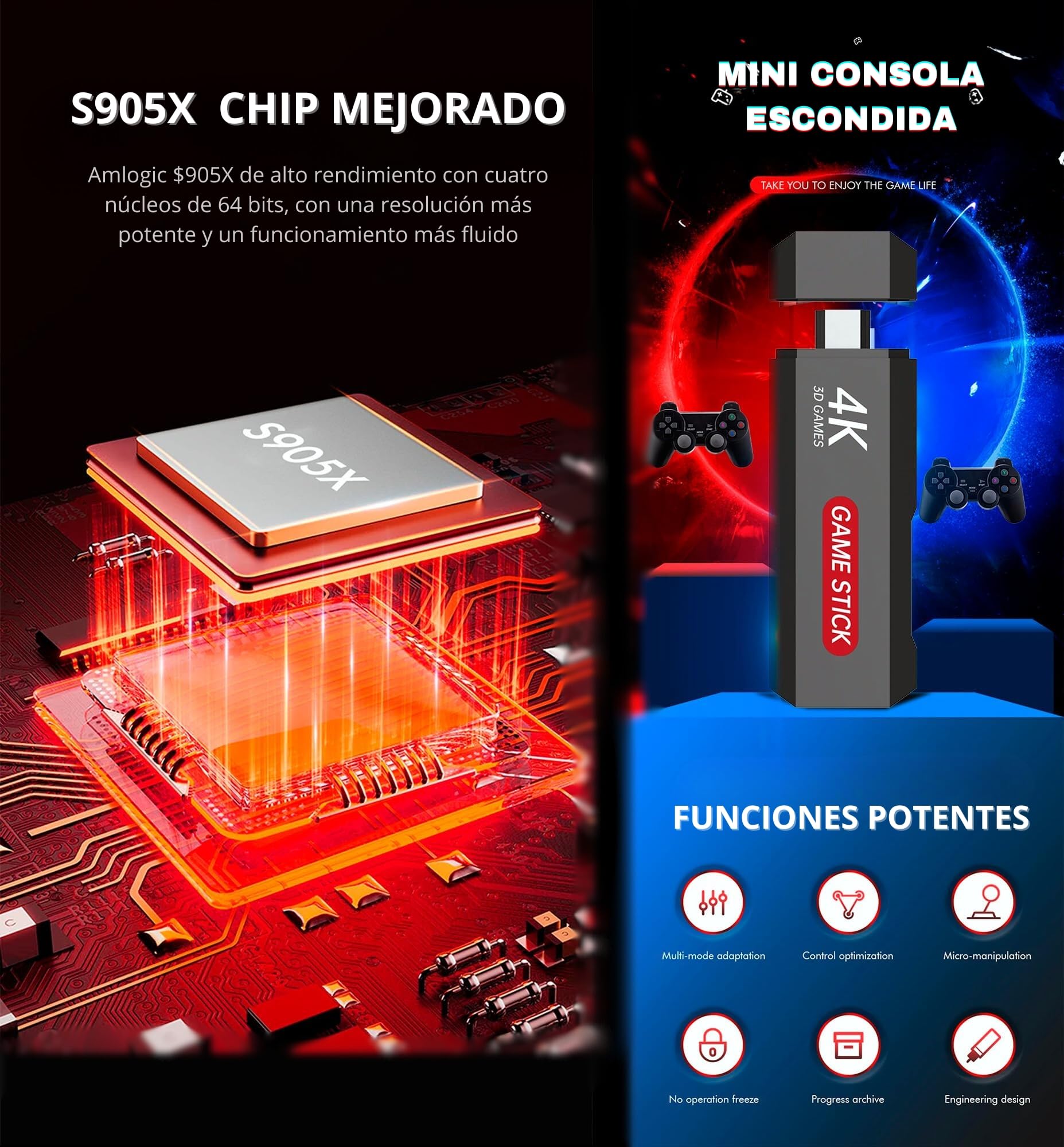 SVP Game - X2 Plus Consola de Juegos Retro, Game Stick con +30.000 Juegos Arcade +14 emuladores + Android TV - Game TV Stick, Plug & Play HDMI con 2 mandos y Control TV inalámbricos - Imagen 4