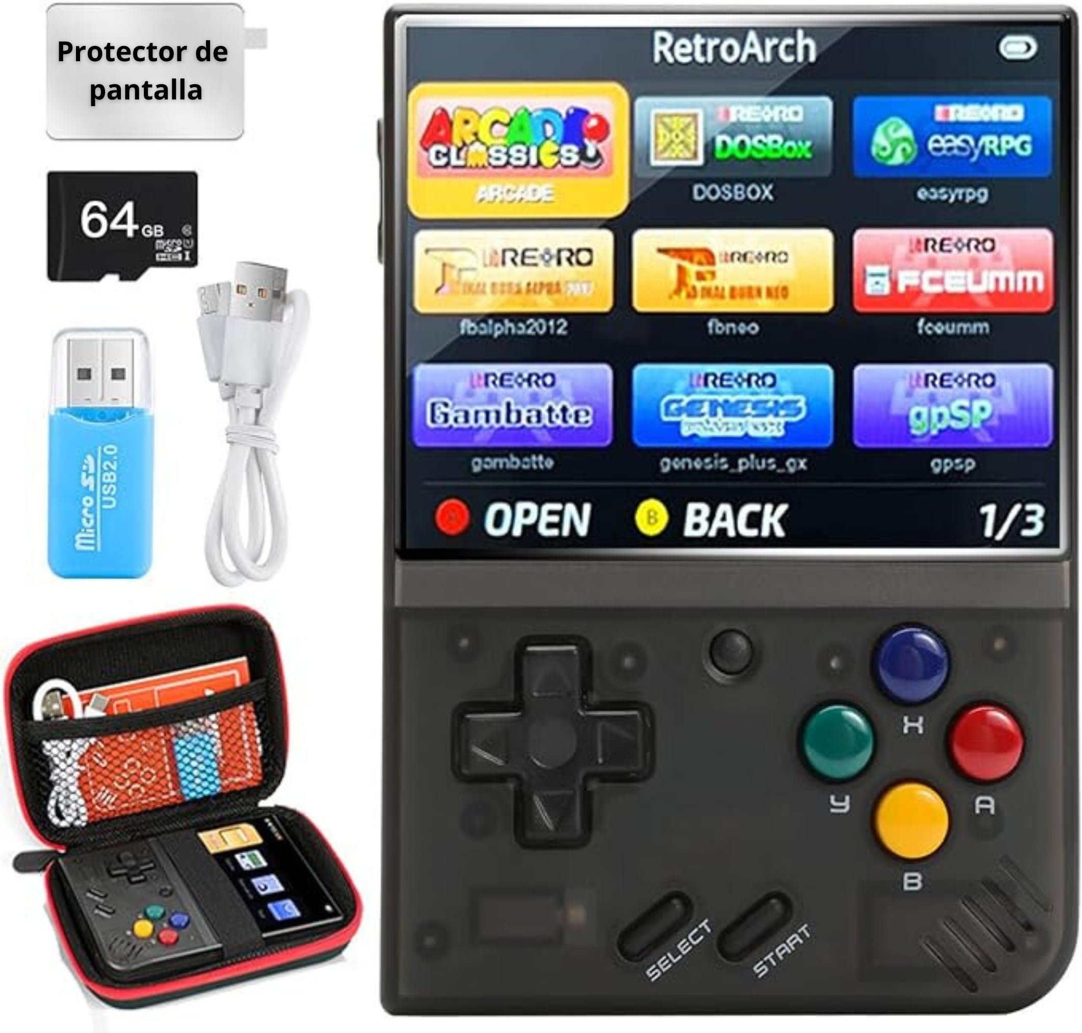 Miyoo Mini Plus - Consola de Juegos Retro con Tarjeta TF de 64G, +10000 Juegos, emulador de Consola de Juegos portátil Recargable de 3.5 Pulgadas con Estuche con Pantalla Protectora - SVP Game 1 Miyoo Mini Plus - Consola de Juegos Retro con Tarjeta TF de 64G, +10000 Juegos, emulador de Consola de Juegos portátil Recargable de 3.5 Pulgadas con Estuche con Pantalla Protectora - SVP Game